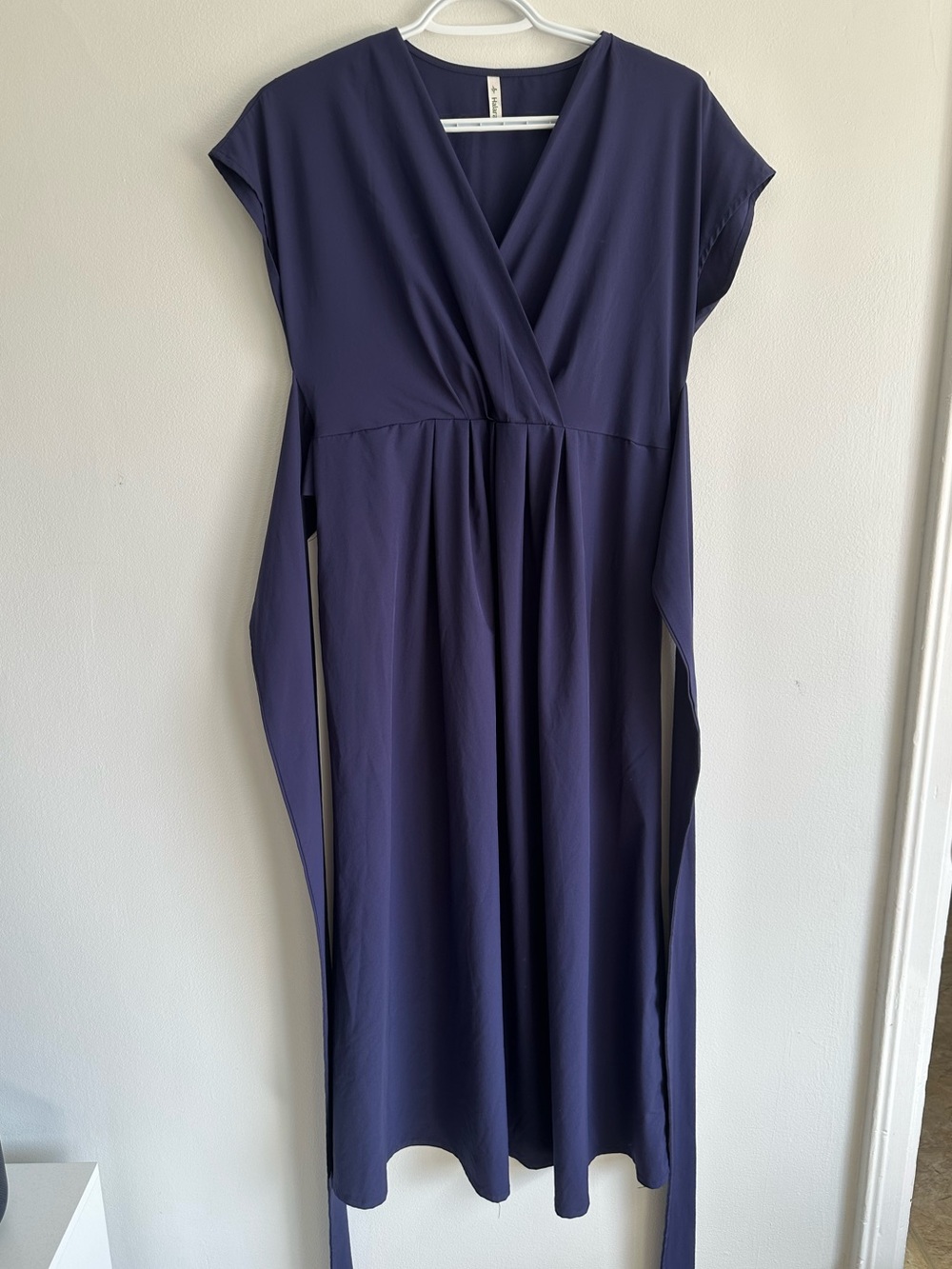 HALARA Navy Wrap-Style Midi Dress with Side Tie Size Small